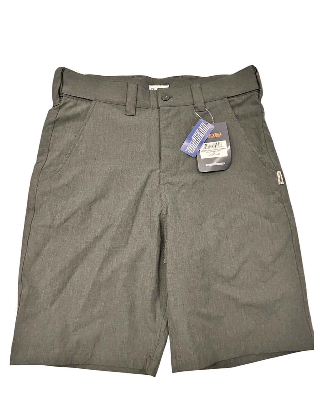 HEYBO Getaway Men's Charcoal Heather Flat Front Shorts NWT M 32x9 Stretch Casual